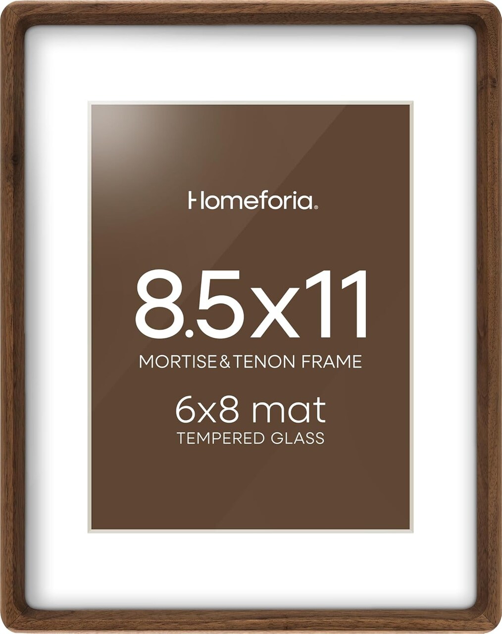 8.5x11 Mortise & Tenon Walnut Picture Frame, High End 8.5x11 Frames for Wall or Tabletop, Photo Frames 8.5 x 11 Walnut with Mat 6x8, Tempered Glass, Wall Kit, Set of 1